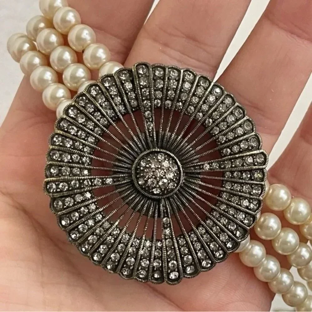 Heidi Daus Faux Pearl & Swarovski Crystal Necklace + Bracelet Set PERFECT 32165
